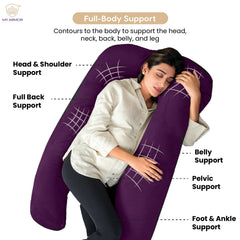 Full Body U Shape Pregnancy Pillow For Women, Maternity Pillow, Purple Color | Pillow Gift For Pregnancy Sleeping, Premium Velvet Cover With Zip | Adjustable & Washable, Relieves Pain
