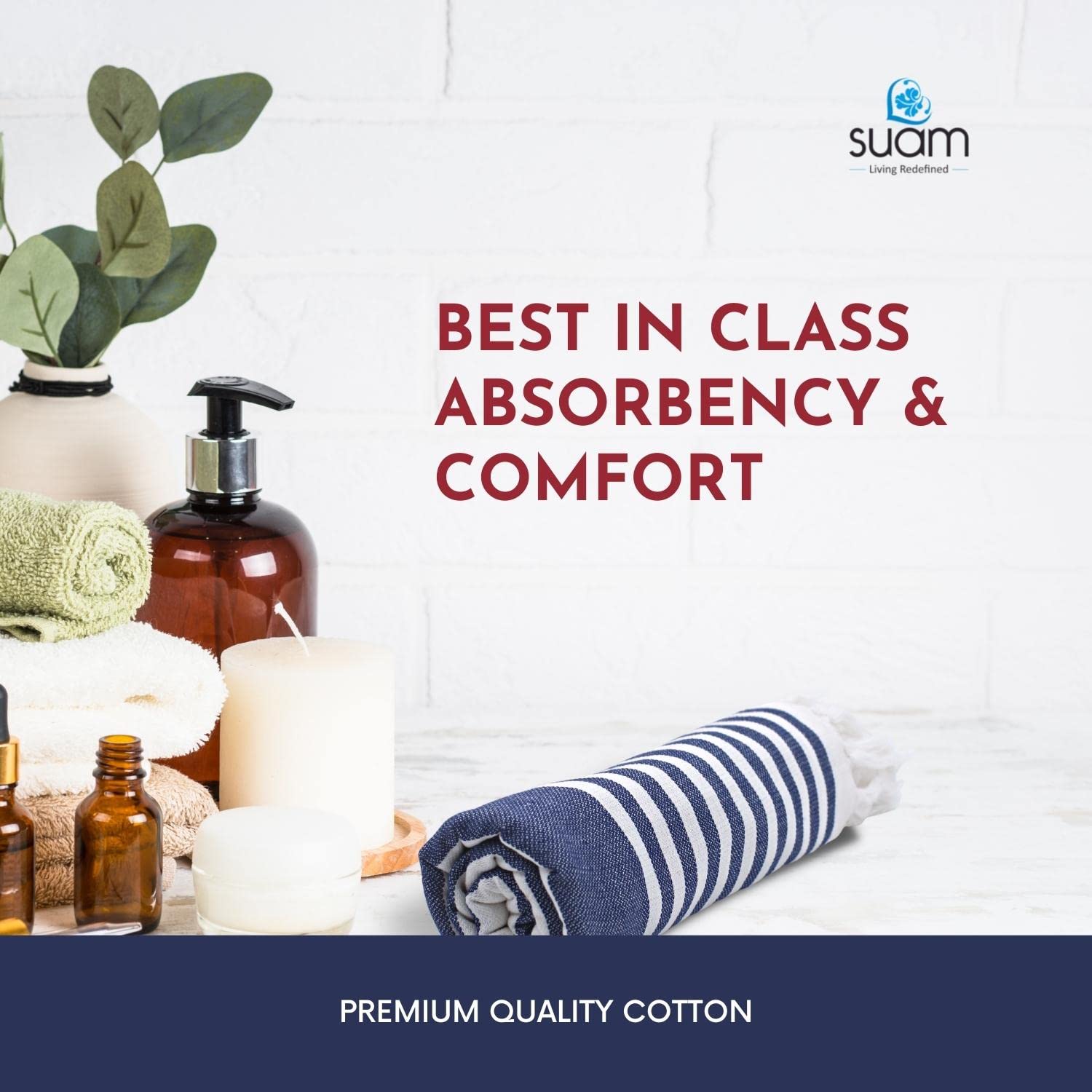 Suam Suntails Luxury Pure Cotton Towels 400 Gsm | Absorbent, Quick Dry Super Soft Ideal For Bath, Beach, Swimming & Travel Standard Size (Dark Blue & Red), 250 Tc