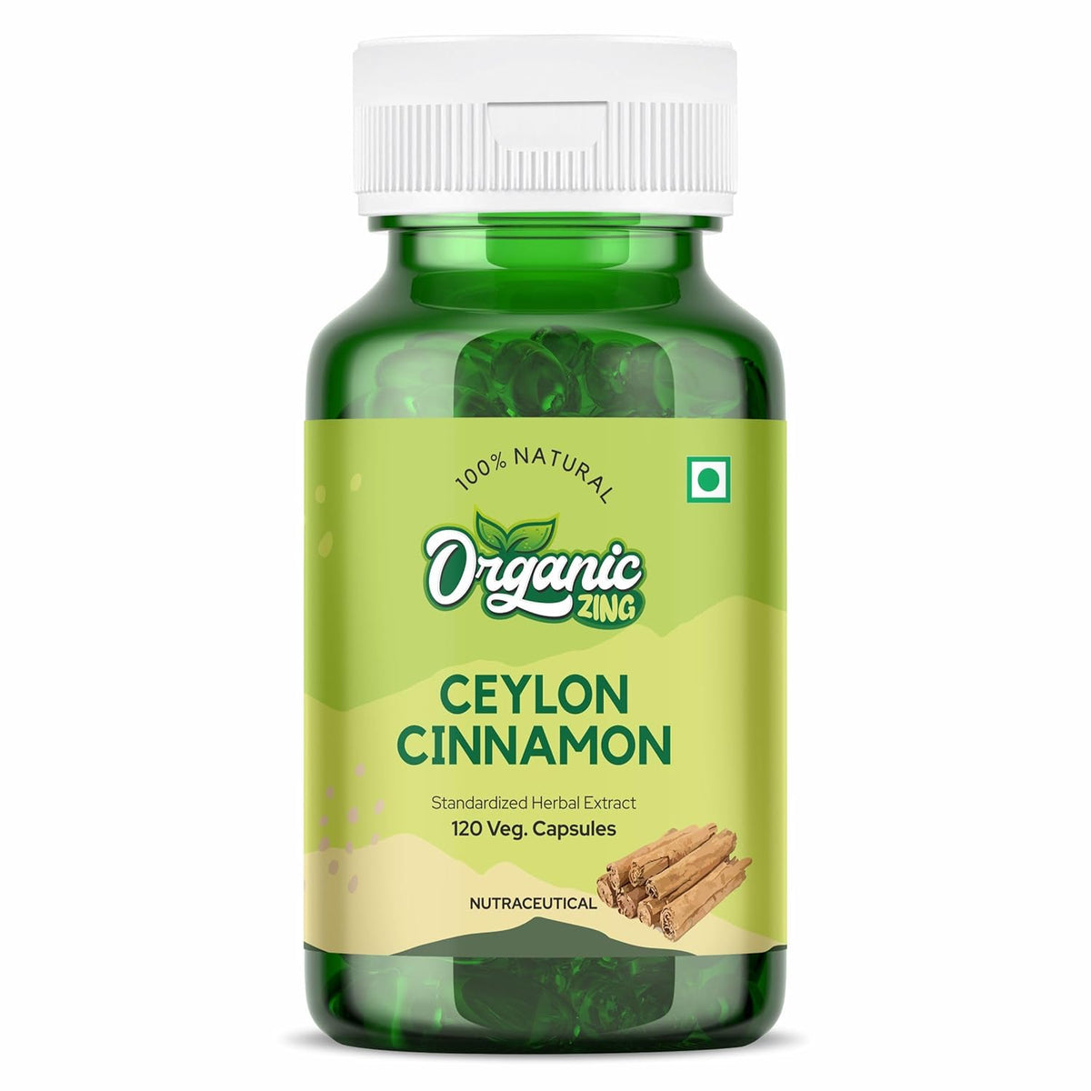 Organic Zing Ceylon Cinnamon Supplement Pills Usda Certified 1200mg, Contributes To Overall Well - Being & Overall Comfort | 120 Capsules 200gm 0.4lbs