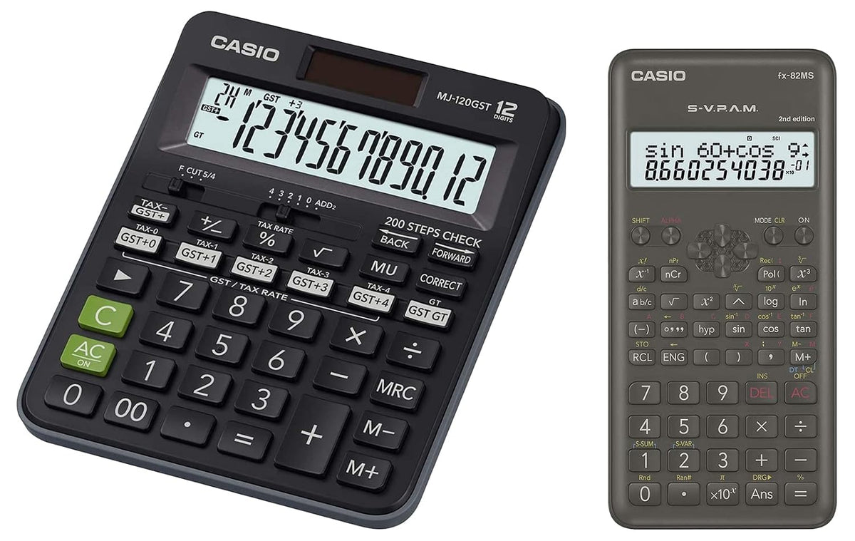 Casio MJ-120GST GST Calculator (Black) & Casio FX-82MS 2nd Gen Scientific Calculator, 240 Functions & 2-line Display