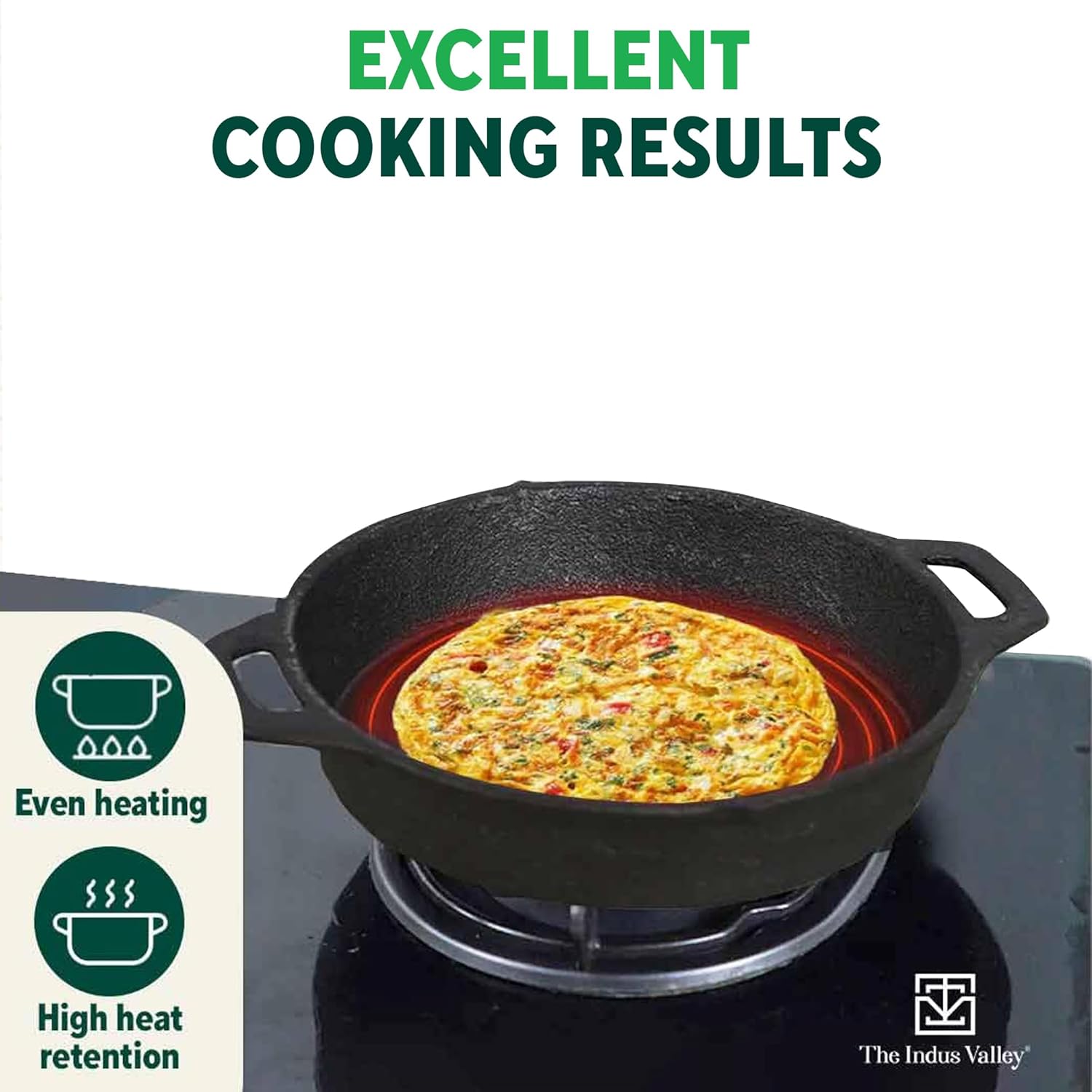 Pre-Seasoned Black Cast Iron Fry Pan Or Skillet With Double Handle - Medium 24.6 Cm, 9.7 Inch, 1.8 Liters, 2.6 Kg | Induction Friendly, Nonstick Fry Pan, 100% Pure & Toxin Free, No Chemical Coating