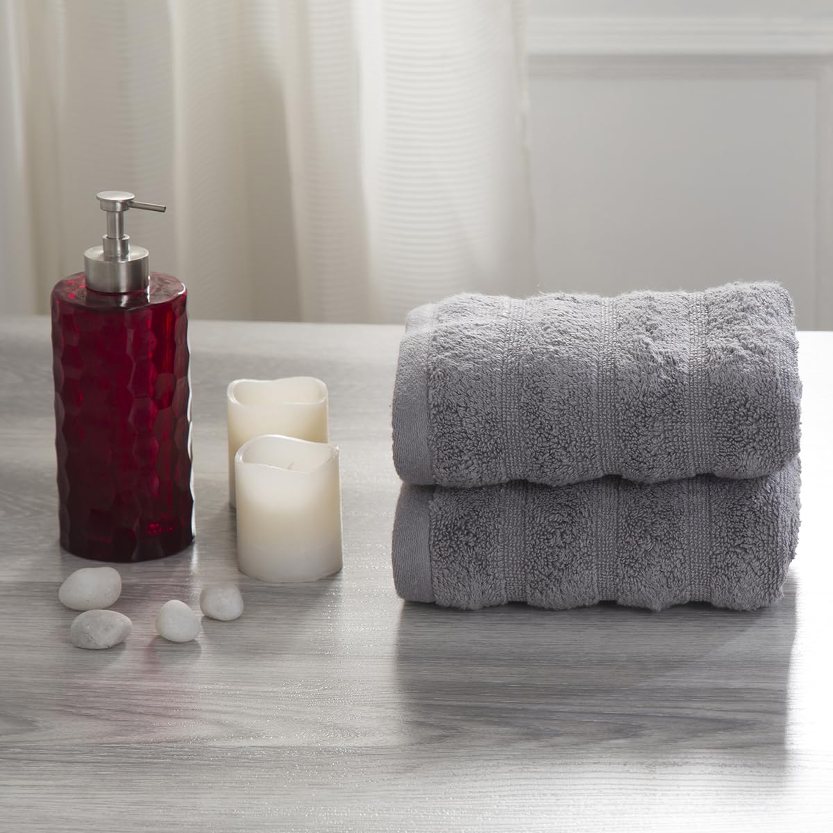 Maspar 100% Cotton Casper Hand Towel 500 Gsm (Grey) - 2 Pcs