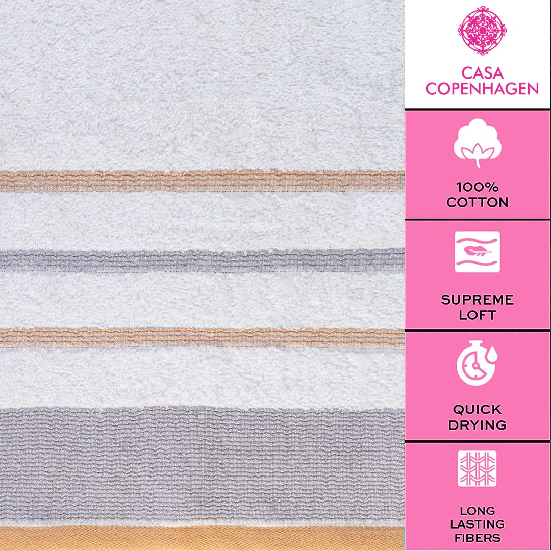 Casa Copenhagen Egyptian Design 2 Bath + 2 Hand & 2 Face Towels 1800 Gsm | He & She Super Soft Collection 100% Cotton 6 Piece Towel Set - Grey & Beige