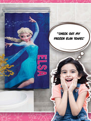 Athom Living Disney Frozen Kids Bath Towel 350 Gsm | Super Soft, Quick Dry, Highly Absorbent, Lightweight & Durable Towel (Blue)