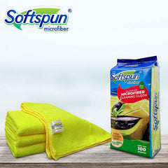 Softspun Microfiber Cloth Towel 350 Gsm | Multi-Purpose Super Soft Absorbent Cleaning Towels For Home, Kitchen, Car, Cleans - 4 Peice (Yellow)