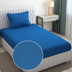 Check Single Bedsheet With 1 Pillow Cover 90 X 60 Inches, Blue | Comfortable & Durable | Elegant Printed Bedding Set For Daily Use