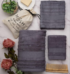 Mush Bamboo Towel Set For Men & Women 550gsm | 1 Hand Towel, 1 Face Towel, 1 Bath Towel | Skin Friendly Fabric (Pack Of 3)