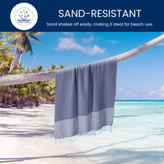 Destin Home Turkish Peshtemal Beach Towels 1.5 Kg | Cotton Soft, Lightweight, Quick-Drying & Absorbent For Beach Pool Spa Picnic Travel (Navy Blue)- Set Of 4