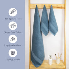 Rangoli 100% Cotton Fibre 1 Bath & 2 Hand Towel 900 Gsm | Highly Durable & Super Absorbent Towel | Skin-Friendly & Quick Drying Luxury Towels (Blue) - Pack Of 3