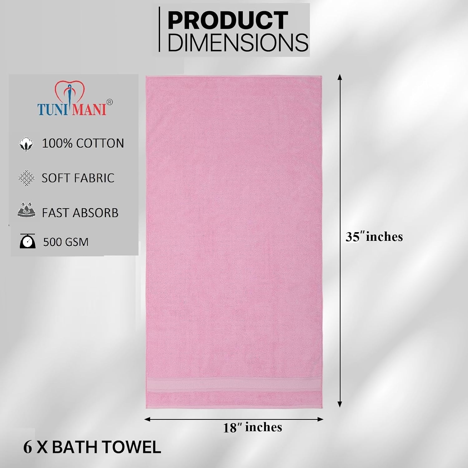 Tuni Mani Plain Turkish Hand Towel 100% Cotton 1200 Gsm (Pack Of 6) - Multicolour