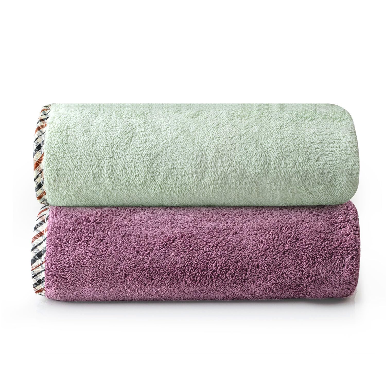 Spread Spain Microfiber Bath Towel 1200 Gsm | Extra Soft Plush & High Absorbent Bath Towel For Men & Women - Olive & Fashion Fruit (Pack Of 2)