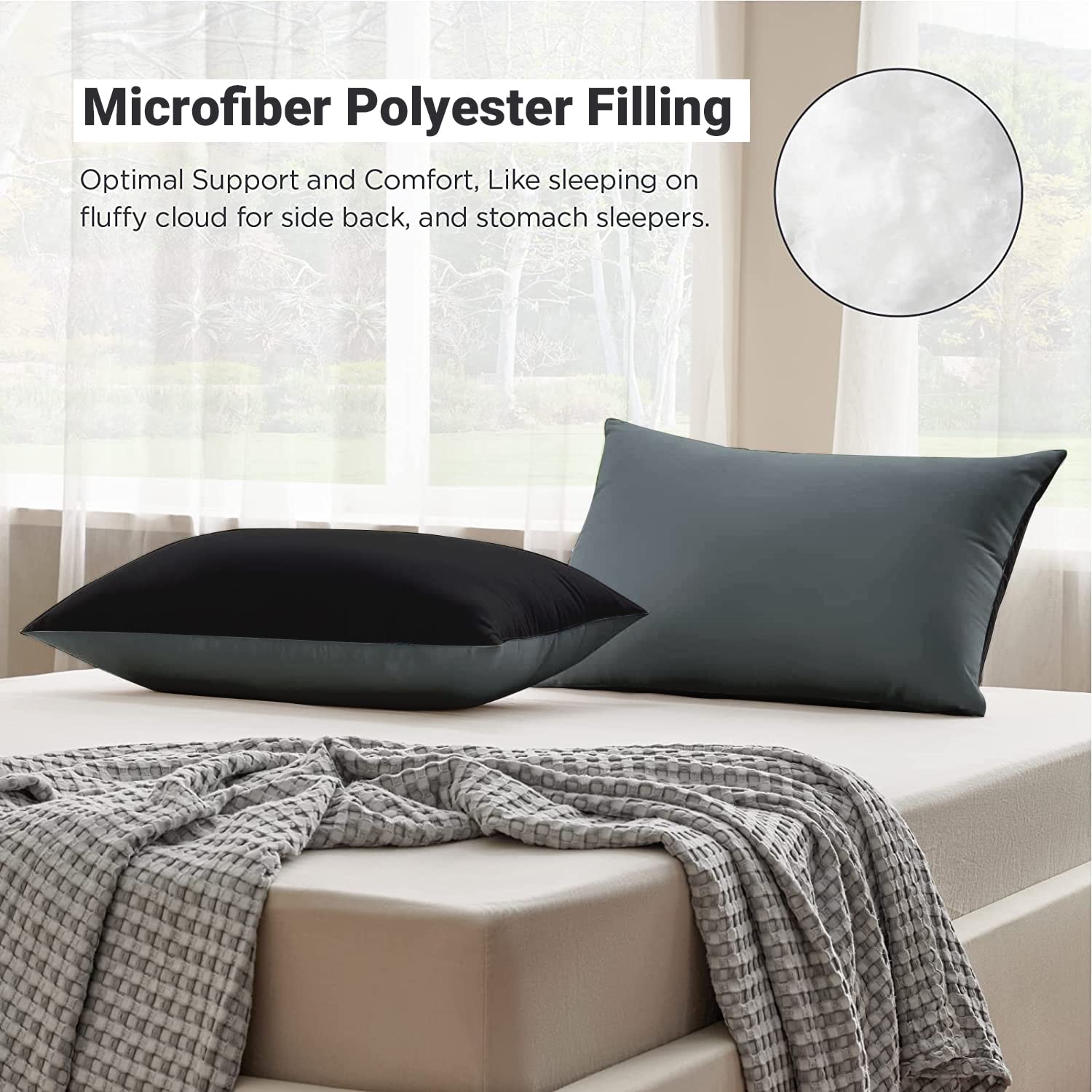 Premium Microfiber Soft Pillow For Sleeping, Black & Grey, King Size - 17 X 27 Inches | Comfy Hotel Comfort Pillow, Vacuum Packed | Bed Pillow, Hypoallergenic, Lightweight - Set Of 2