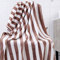 Mjn Microfiber Bath Towels Strip 310 Gsm | Extra Soft Plush & Quick Dry High Absorbency Large Size Towels For Bathing (Brown Line)