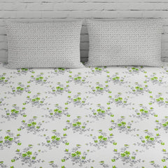 Queen Size Cotton Bedsheet With 2 Pillow Covers - 88 X 96 Inches, Green & Grey | Perfect Floral Printed Bedsheet | Soft, Breathable & Comfortable