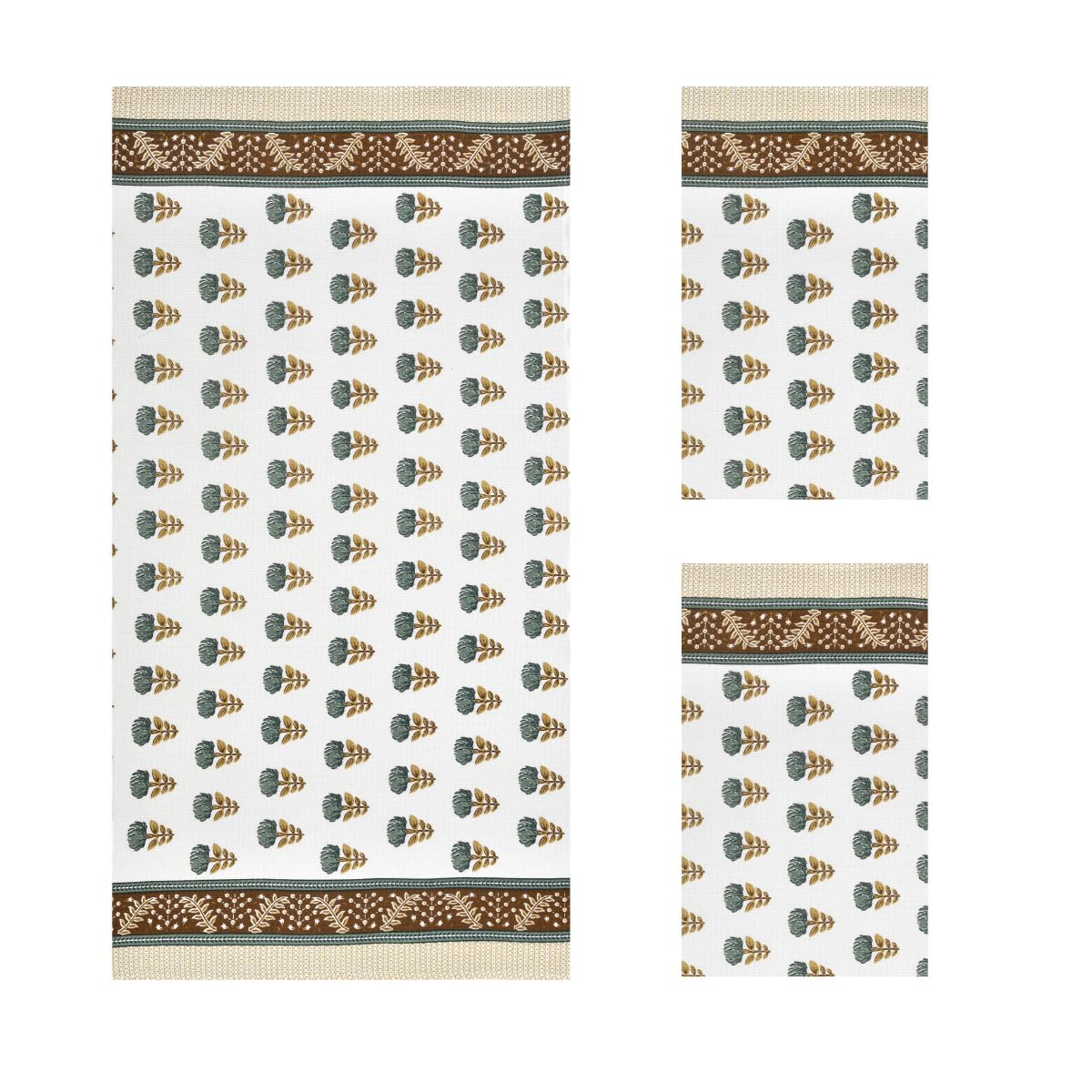 Mafatlal Madhuban Premium Cotton 1 Bath & 2 Hand Towel 700 Gsm | Hand Printed, Indian Floral Craft Towel (Myristica) - 3 Pcs