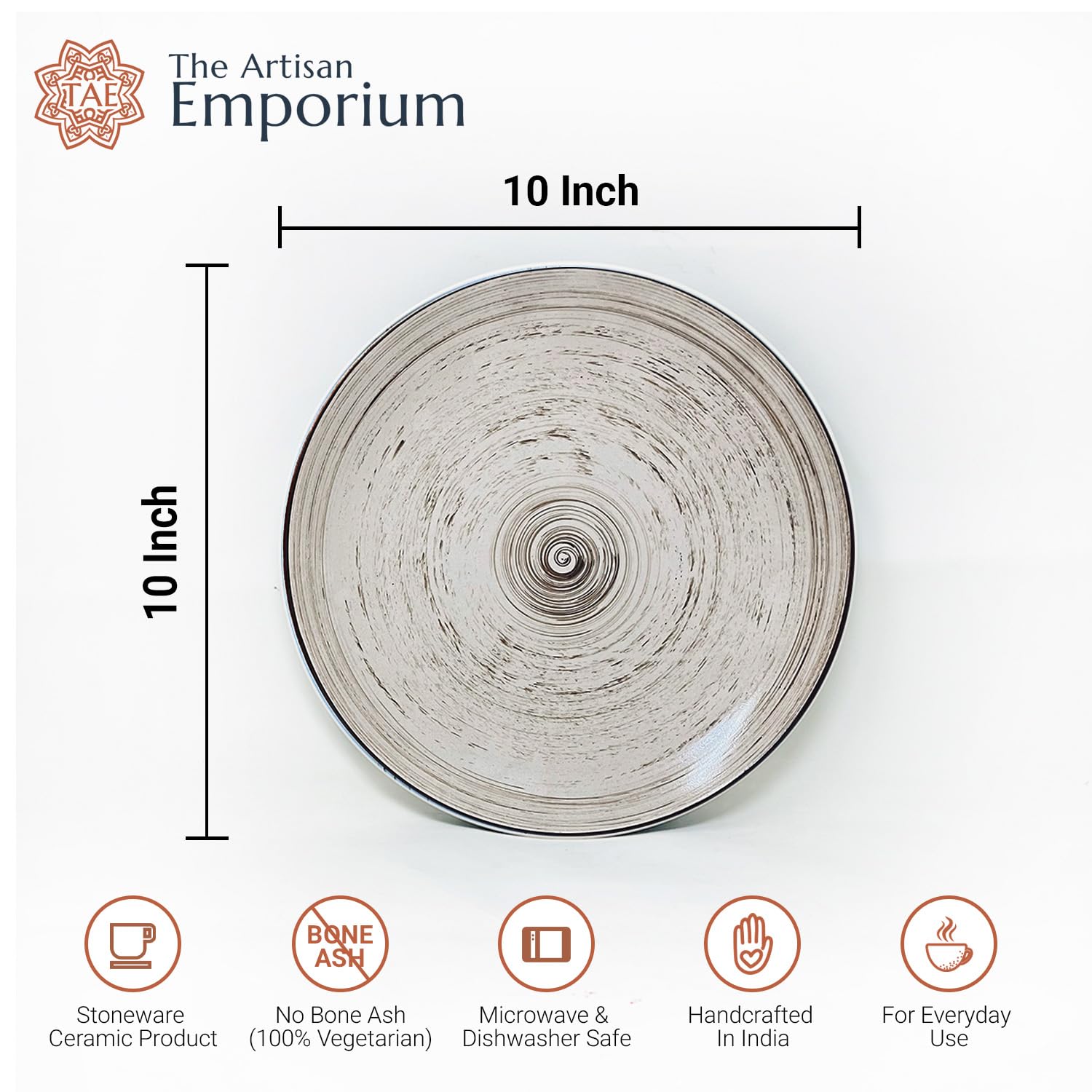 Iris Beige Ceramic Dinner Plates Set Of 4 - 10 Inches, 4 Pieces | Handcrafted Full Ceramic Plates For Dinner - Microwave Safe & Dishwasher Safe