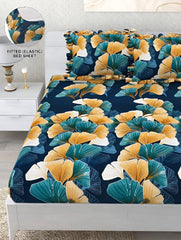 Premium Heavy King Size Bedsheet With 2 Frill Pillow Covers | 72 X 78 Inches, Blue | Double Bed, All-Around Elastic Fitted | Luxurious Comfort & Durability