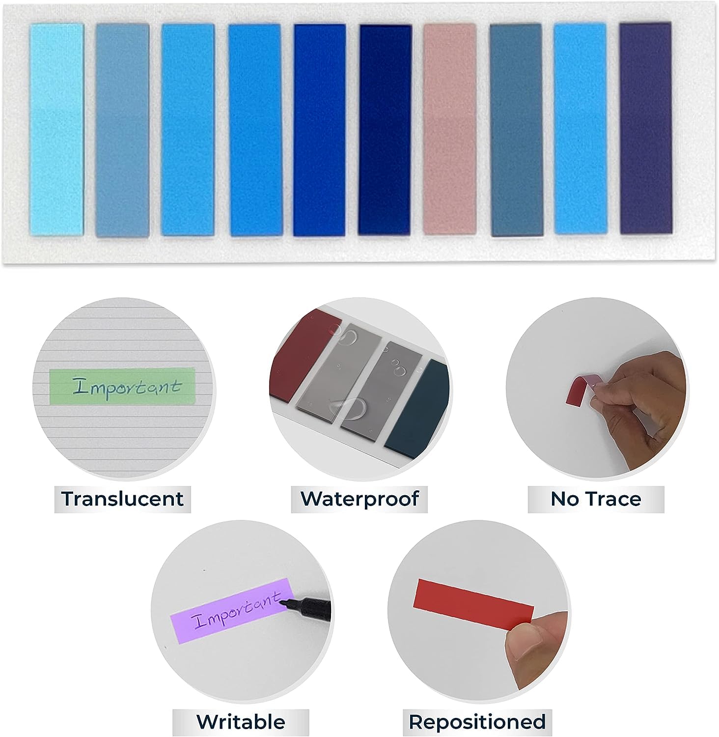 Sticky Note, Colored Writable & Repositionable Book Flags Tabs Strip Index Tabs - No 5