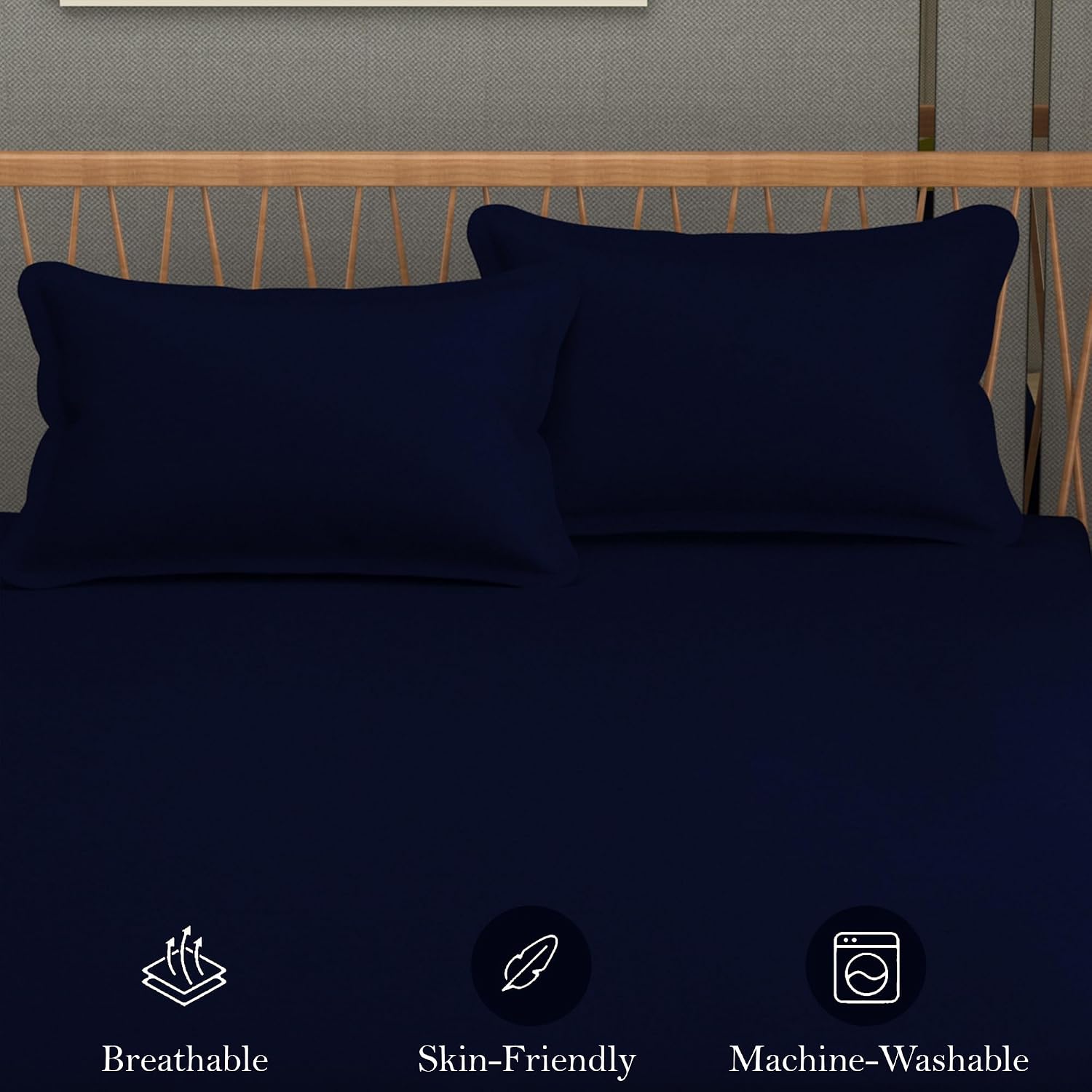 Queen Size Solid Plain Bedsheet Set Includes 2 Pillow Covers - 90 X 95 Inches, Navy Blue | Exceptional Softness & Breathability | Premium Microfiber Material