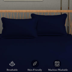 Queen Size Solid Plain Bedsheet Set Includes 2 Pillow Covers - 90 X 95 Inches, Navy Blue | Exceptional Softness & Breathability | Premium Microfiber Material