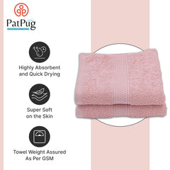 Patpug 100% Indian Ultra Soft Cotton Hand Towel 500 Gsm | For Gym, Workout, Yoga, Wash Basin (Baby Pink) -2 Piece