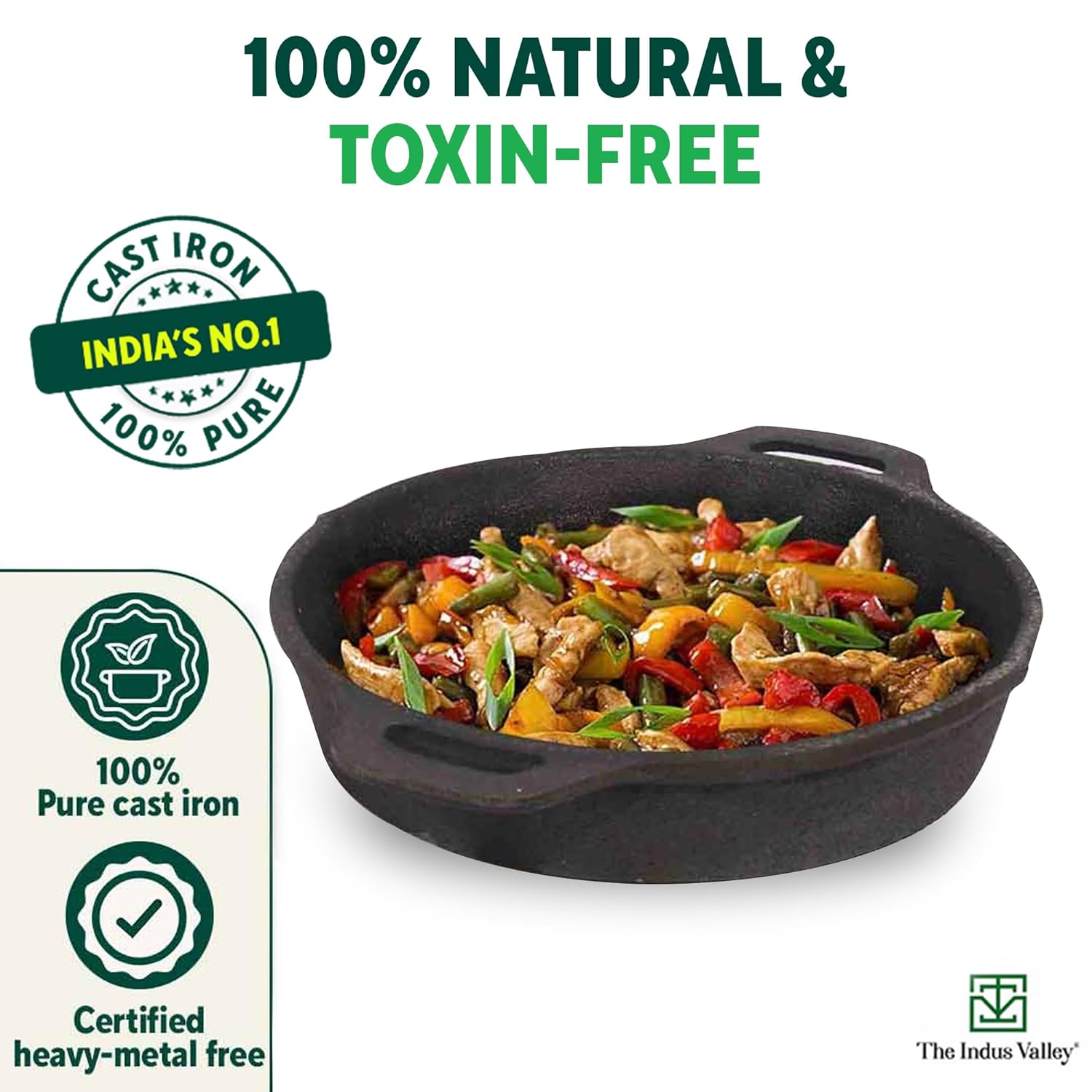 Pre-Seasoned Black Cast Iron Fry Pan Or Skillet With Double Handle - Medium 24.6 Cm, 9.7 Inch, 1.8 Liters, 2.6 Kg | Induction Friendly, Nonstick Fry Pan, 100% Pure & Toxin Free, No Chemical Coating