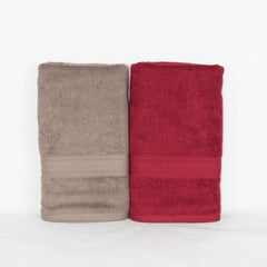 Rangoli 100% Cotton Fibre Bath Towel 1000 Gsm | Highly Durable & Super Absorbent Towel | Skin-Friendly & Quick Drying Luxury Towels (Maroon & Beige) - Pack Of 2