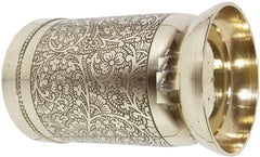 Golden Brass Thali Set Luxury Spoon Restaurant Ware - For Home & Hotel 6 Pieces Set | 1 Thali+ 2 Bowl+ 1 Sweet Plate+ 1 Glass+ 1 Spoon