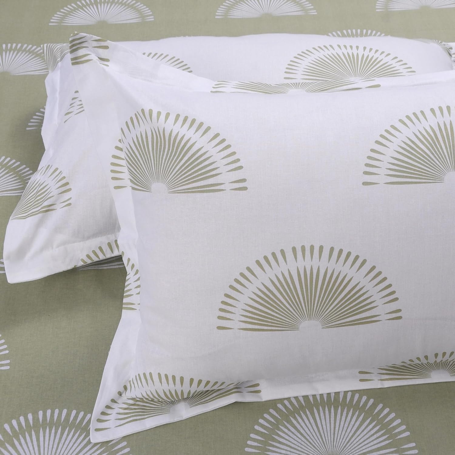 Cotton 144 TC Bedsheets For King Size Bed With 2 Pillow Covers | 108 X 108 Inches, White & Green | Breathe Easy In Cotton Comfort