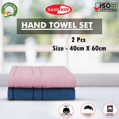 Sassoon Melrose 100% Cotton Hand Towel 400 Gsm | Highly Absorbent, Soft Material Perfect For Daily Use (Teal & Pink) -2 Piece