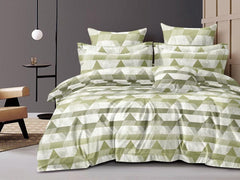 Double Bedsheet For King Size With 2 Matching Pillow Covers - 108 X 108 Inches, Green & White | Glace Cotton Printed Bedsheet Lightweight, Soft & Smooth - Ideal For Home, Guest House