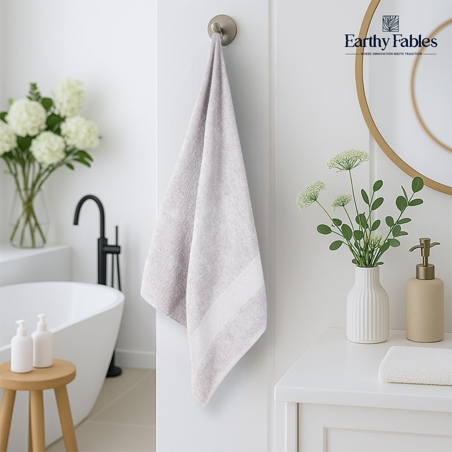 Earthy Fables Basic Bath Towel Pure Carded Cotton, Soft, Absorbent, Quick Dry & Skin-Friendly Towel, 400 Gsm (Cloudy Grey)