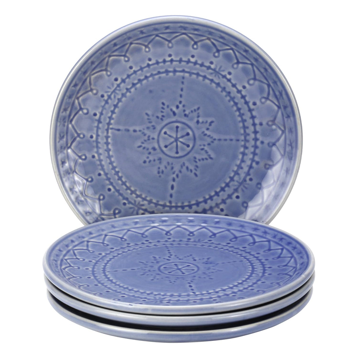 Ceramic Hand Glazed Stoneware Embossed Small Plates Set Of 4 - 7.4 Inch, Mist Blue | Microwave Safe & Dishwasher Safe – Handcrafted Quarter Plates Set