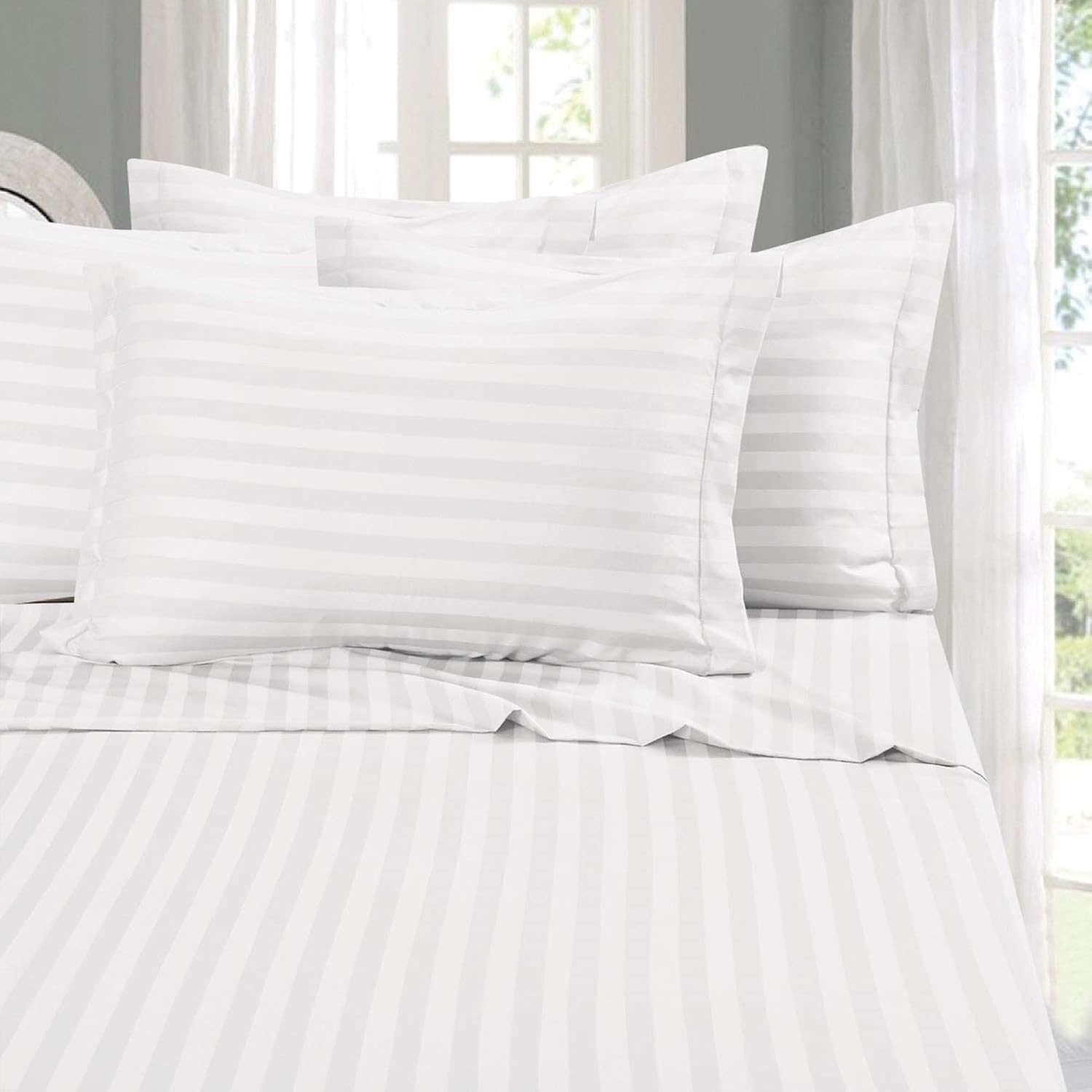 Premium 100% Cotton Stripes Single Fitted Bedsheet With 1 Pillow Covers - 36 X 78 Inches, White | Comfort & Luxury With Bedsheet