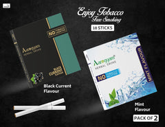 Aarogyam Herbals Pack Of 2 Flavours 100% Tobacco & Nicotine Free Cigarette For Relieve Stress & Mood Enhance Product Mint, Black Current - 10 Sticks X 2 Packets