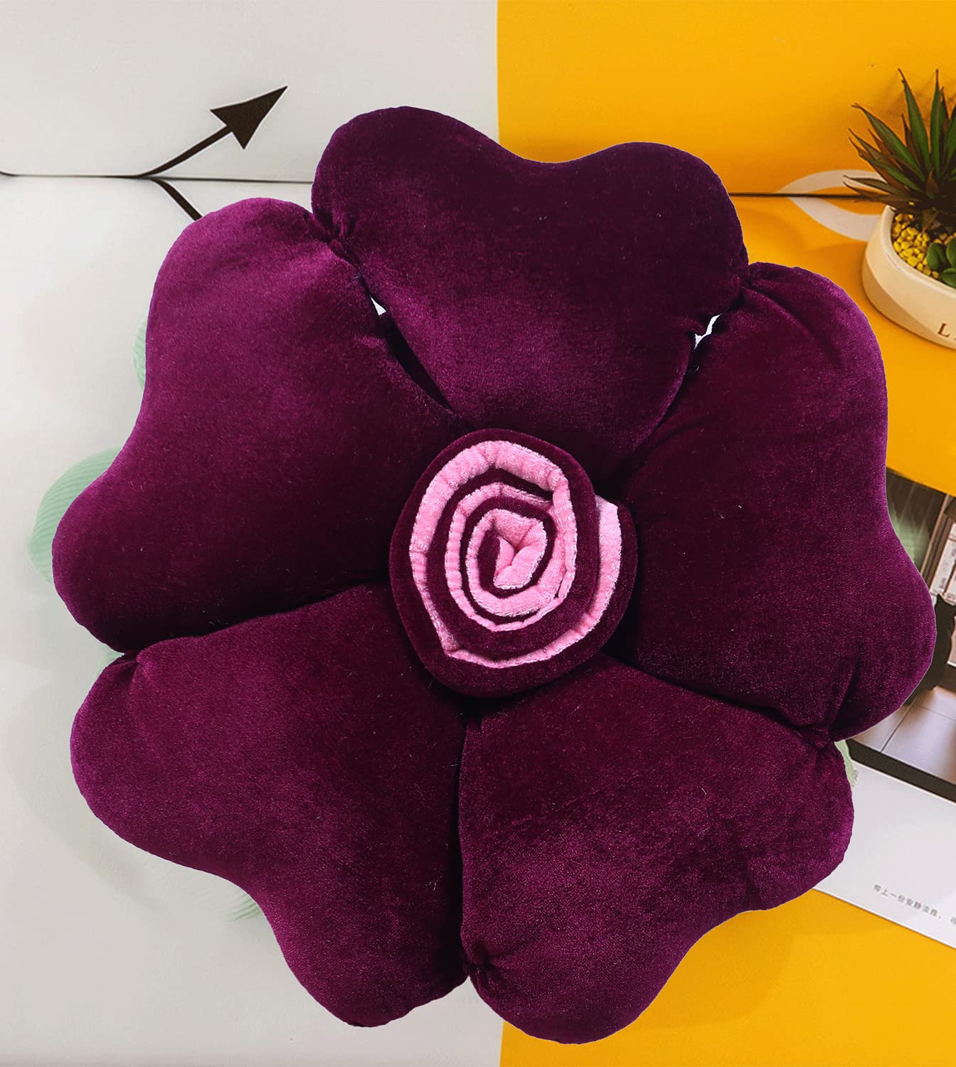 Rose Flower Shaped Pair Cushion Pillow, Soft & Decorative Cushions, Purple - 16 Inch | For Living Room, Bed, Sofa, Seating Area | Furniture Cushion, Perfect For Home Décor - Pack Of 2