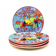 Exotic Panorama Ceramic Dinner Plates Set Of 4 - 10 Inches, 4 Pieces, Multicolor | Hand Painted Full Ceramic Plates For Dinner - Microwave Safe & Dishwasher Safe