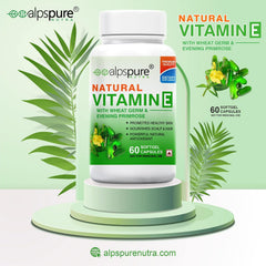 Alpspure Nutra Natural Vitamin E Softgel Capsules Natural Source For Skin, Hairs & Body Care, Immunity Booster, Controls Wrinkling & Skin Roughness | 60 Softgels , 100gm 0.2lbs , Each Pack Of 2