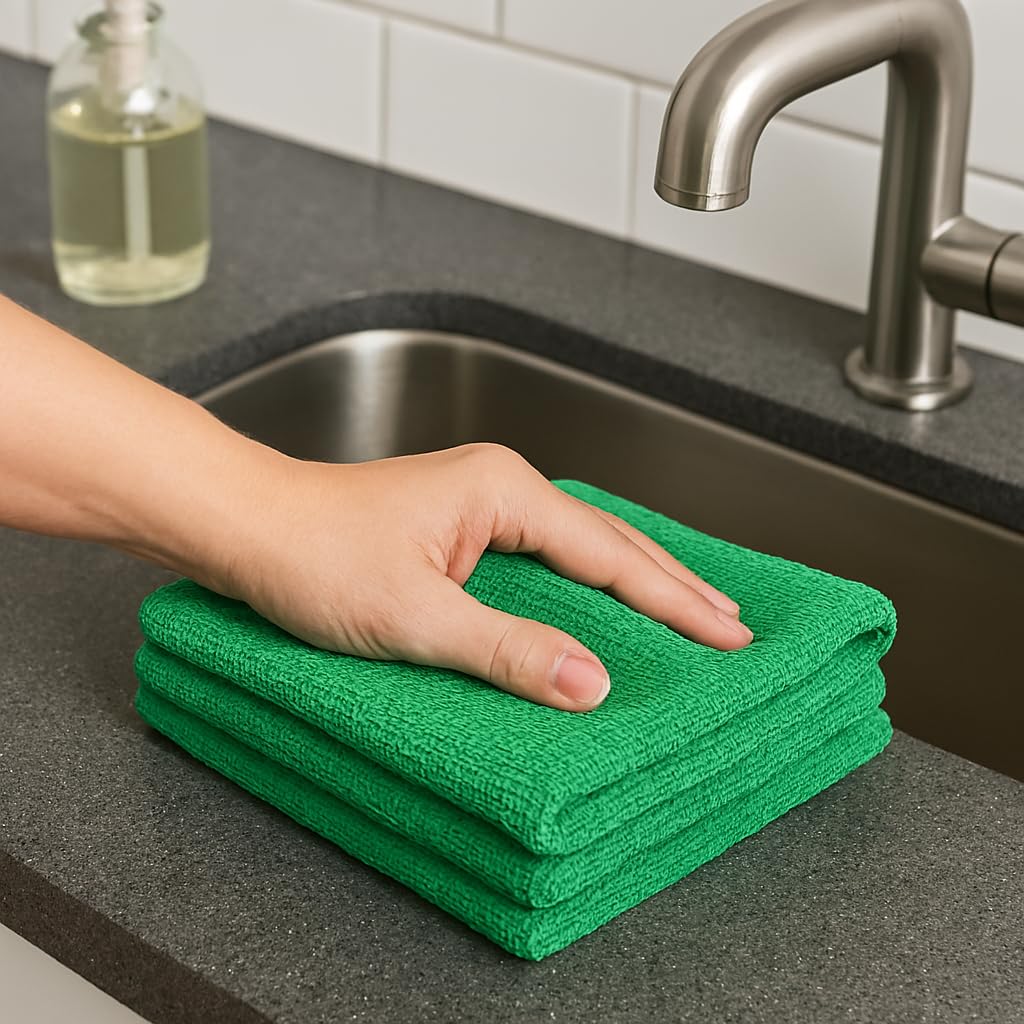 Freshshine Hand Towel 900 Gsm | Super Soft Quick Dry Microfiber Face Towel Napkins For Wash Basin Gym Sports Travel - Green (Set Of 6)