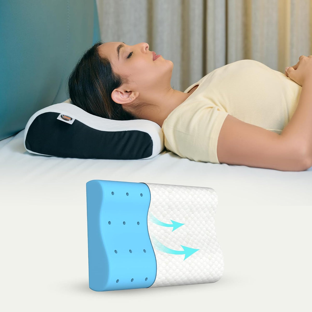 Gel Memory Cervical Neck Pillow For Pain Relief Sleep, White - Queen Size | Improves Posture & Spinal Alignment, Neck Pain Relief Cushion, With Ultra Responsive, Washable Cover - Pack Of 2