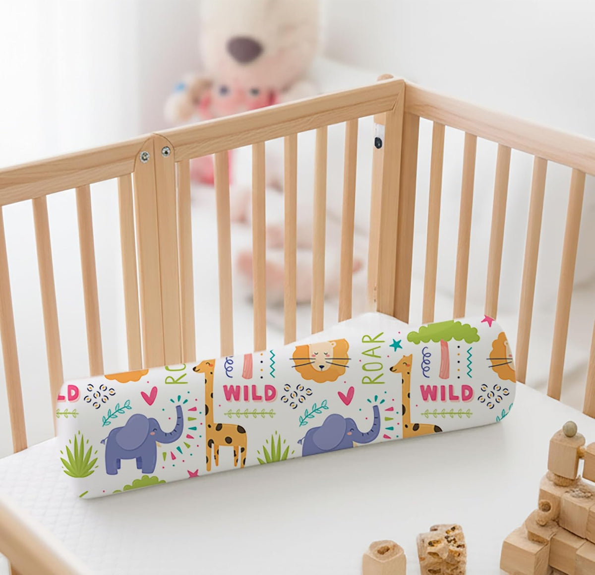 Premium Memory Foam Bolster Pillow, Animal Print, White Pillow - 24 X 6 Inch | Removable & Washable Cover, Hypoallergenic & Safe, Lightweight | Soft & Breathable Fabric Pillow