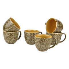 Hand Glazed Ceramic Soup Cups With Handle Set Of 6 - 300ml Each, Sage & Yellow | Maggi Bowls - Cereal Bowls