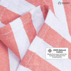 Homadorn 100% Cotton Striped Fouta Bath Towels 350 Gsm | Soft Quick Dry & Absorbent Hand-Knotted Tassels | Turkish Hamam Towel (Peach - White)