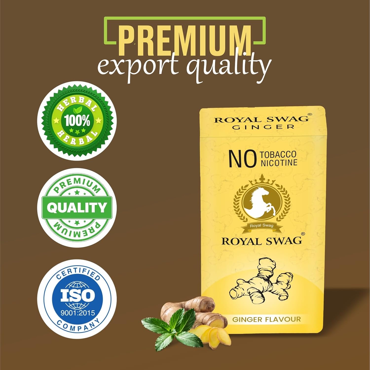 Royal Swag Natural Herbal Cigarettes Ginger Flavour (10 Sticks) Ayurvedic Herbs Clove, Tulsi, And More Additives And Chemicals 100% Tobacco-Free And Nicotine-Free