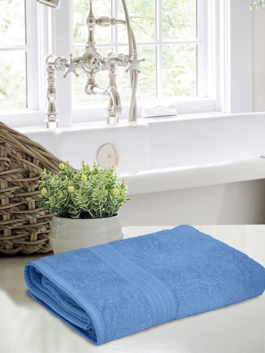 Bombay Dyeing Towel 100% Cotton Tulip Bath Turkish Towel 500 Gsm | Super Soft & Ultra Absorbent | Hand Washable & Machine Washable (Faded Denim)