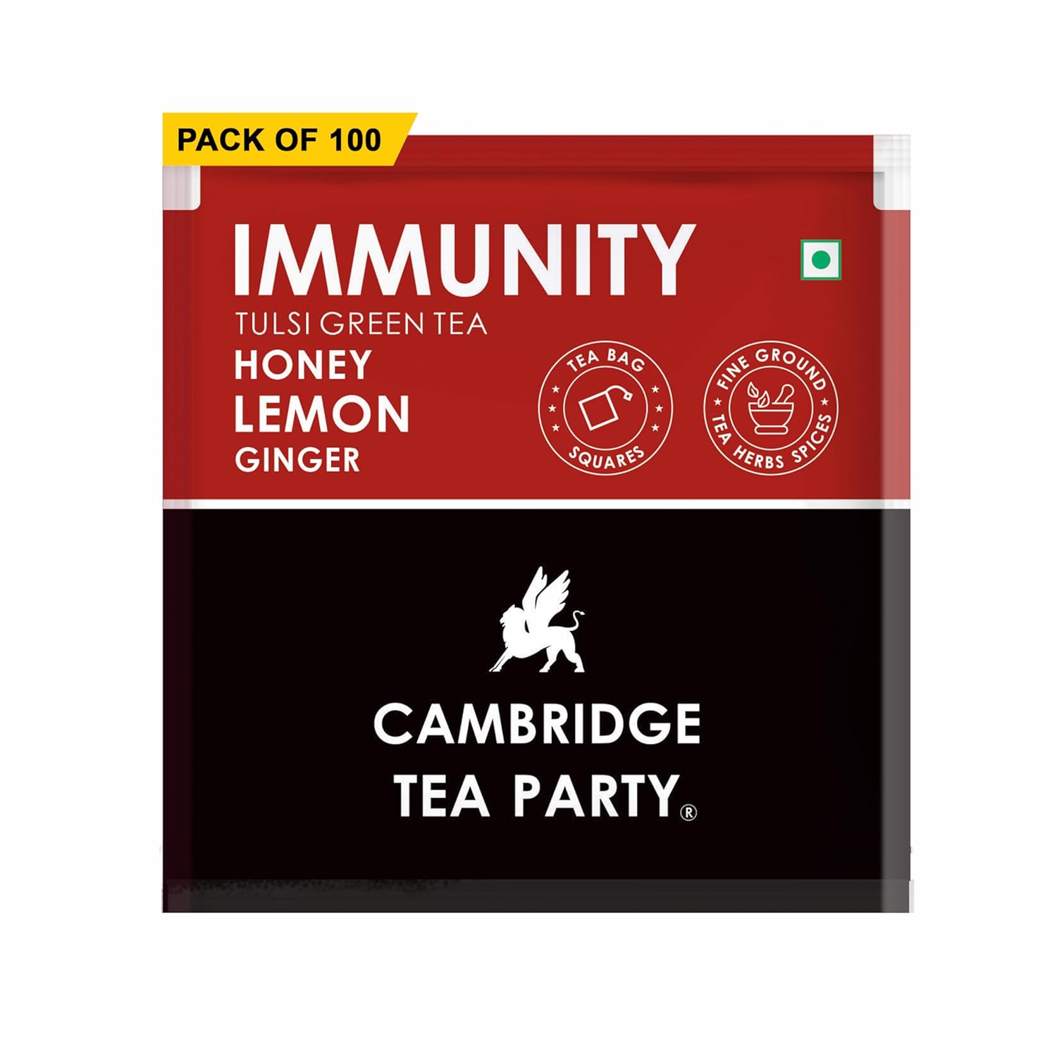Cambridge Tea Party Immunity Tulsi Green Tea - 100 Tea Bags | Infused With Honey, Lemon & Ginger - Caffeine Free, Allergen-Free
