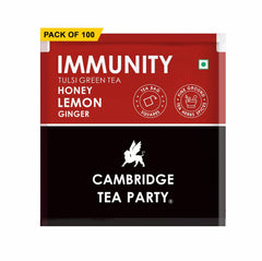 Cambridge Tea Party Immunity Tulsi Green Tea - 100 Tea Bags | Infused With Honey, Lemon & Ginger - Caffeine Free, Allergen-Free