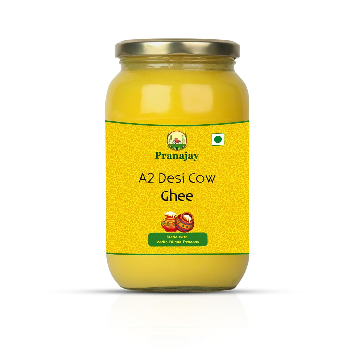 Premium A2 Desi Cow Ghee By Pranajay | Highly Nutritious & Healthy Vedic Bilona Method Desi Ghee Good For Bakes Cookies | (500ml) 16.9 Ounce | Jar Pack