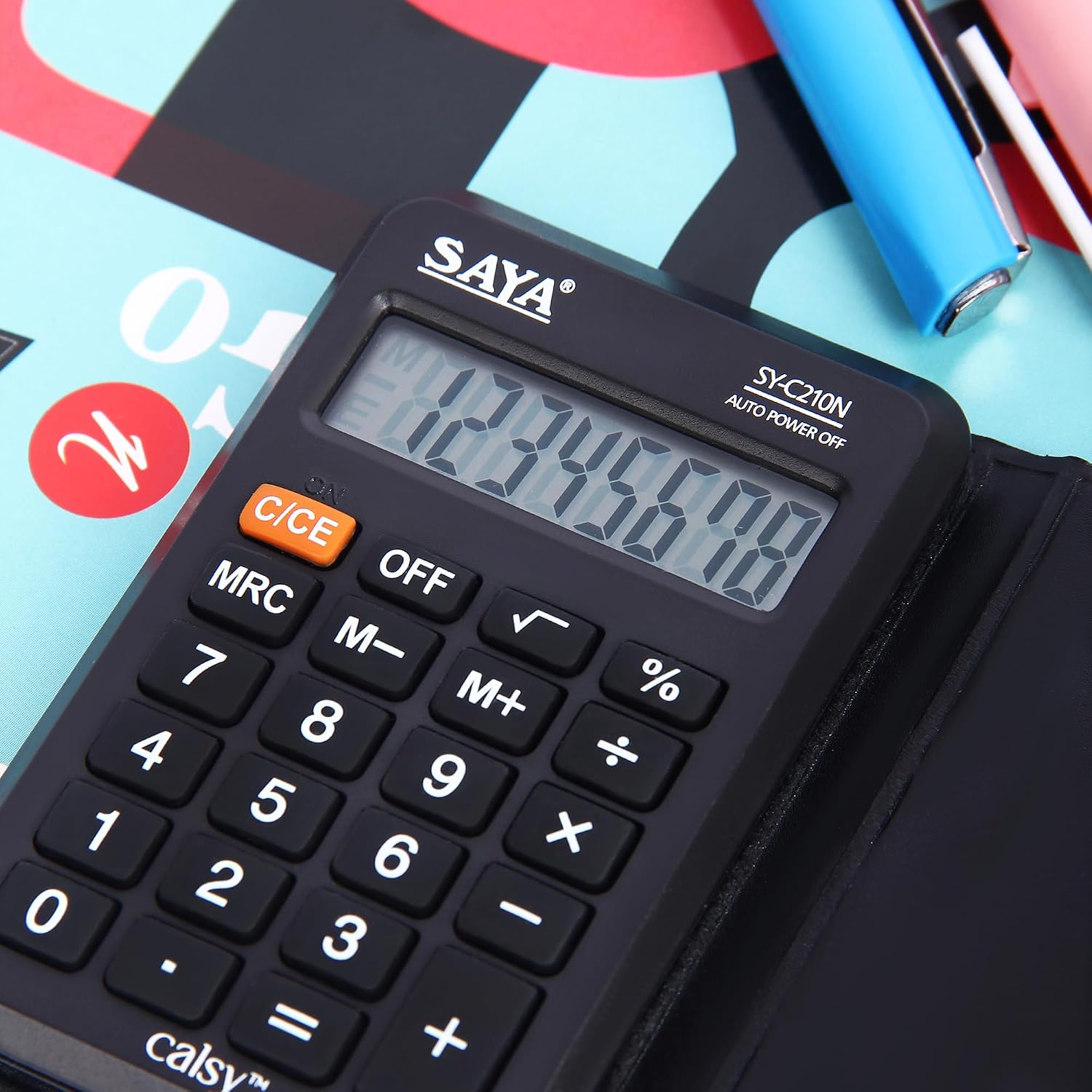 Saya Portable Calculator With Flip Cover For Office Supplies | 12 Digit Large Display | Dual Power (Solar & Battery) | Compact & Lightweight Design