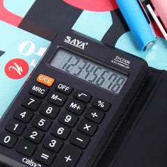 Saya Portable Calculator With Flip Cover For Office Supplies | 12 Digit Large Display | Dual Power (Solar & Battery) | Compact & Lightweight Design